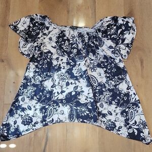 Slinky Brand Navy Blue And White Plus Size 2x Top